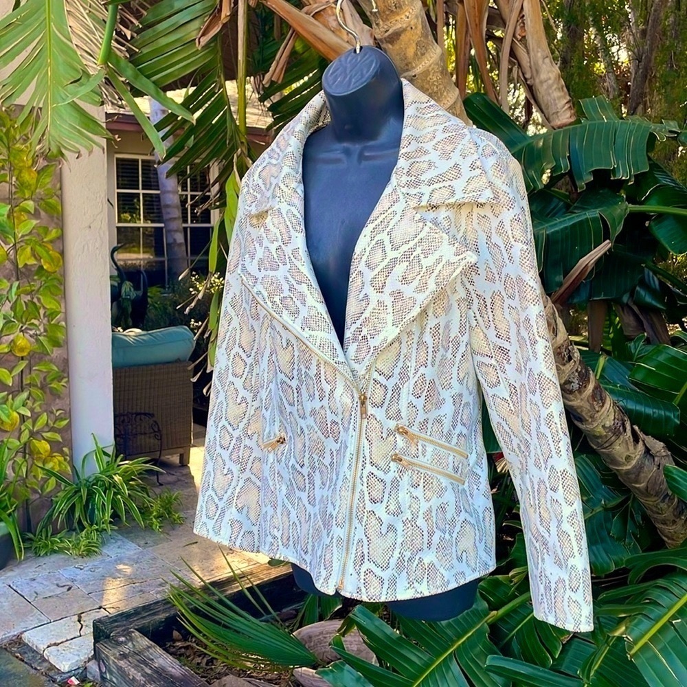 V Cristina snakeprint leather Moto jacket